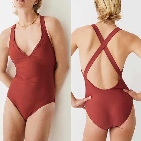 J.Crew Women's High-Support Cross-Back One-Piece Swimsuit Warm Chimney Sz 10 NWT - Picture 1 of 9
